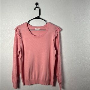 Madison + Hudson Pink‎ Ruffled Women's Sweater Crew Neck Long Sleeve Sz XL Chic